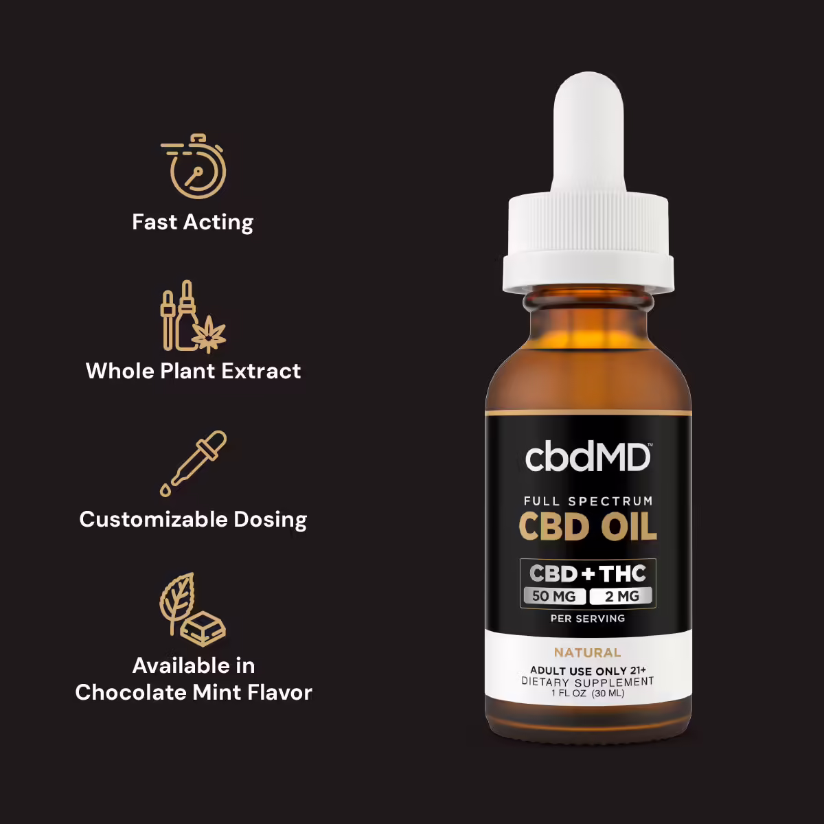 cbdMD, CBD Oil Tincture, Full Spectrum, Natural Flavor, 1fl oz, 1500mg CBD