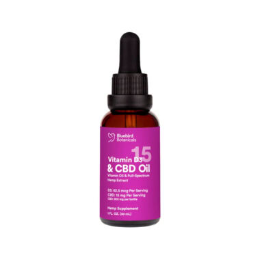 Bluebird Botanicals, Immune Support Vitamin D3 + CBD Oil 15mg, Full Spectrum, 1fl oz, 900mg CBD