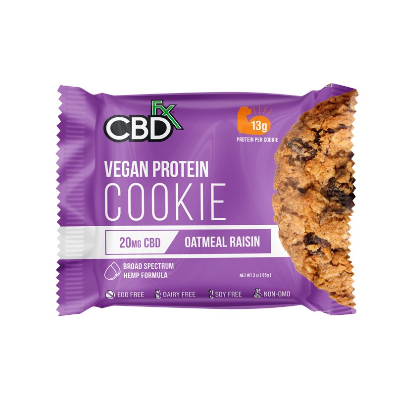 CBDfx, CBD Vegan Protein Cookie, Oatmeal Raisin, Broad Spectrum THC-Free, 3oz, 20mg CBD 1