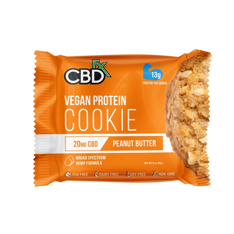 CBDfx, CBD Vegan Protein Cookie, Peanut Butter, Broad Spectrum THC-Free, 3oz, 20mg CBD 1