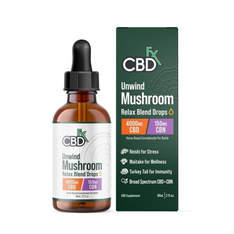 CBDfx, Unwind Mushroom + CBD Drops- CBN Relax Blend, Broad Spectrum THC-Free, 2oz, 150mg CBN + 4000mg CBD 1