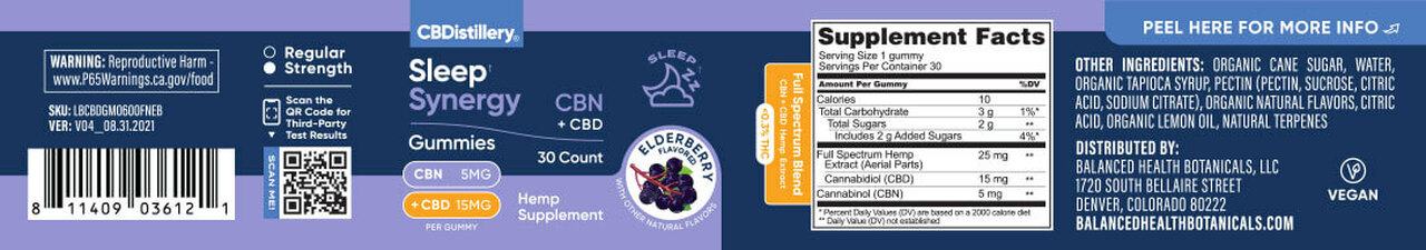 CBDistillery, Full Spectrum Sleep Synergy Gummies, Elderberry, 30ct, 5mg CBN + 15mg CBD 1