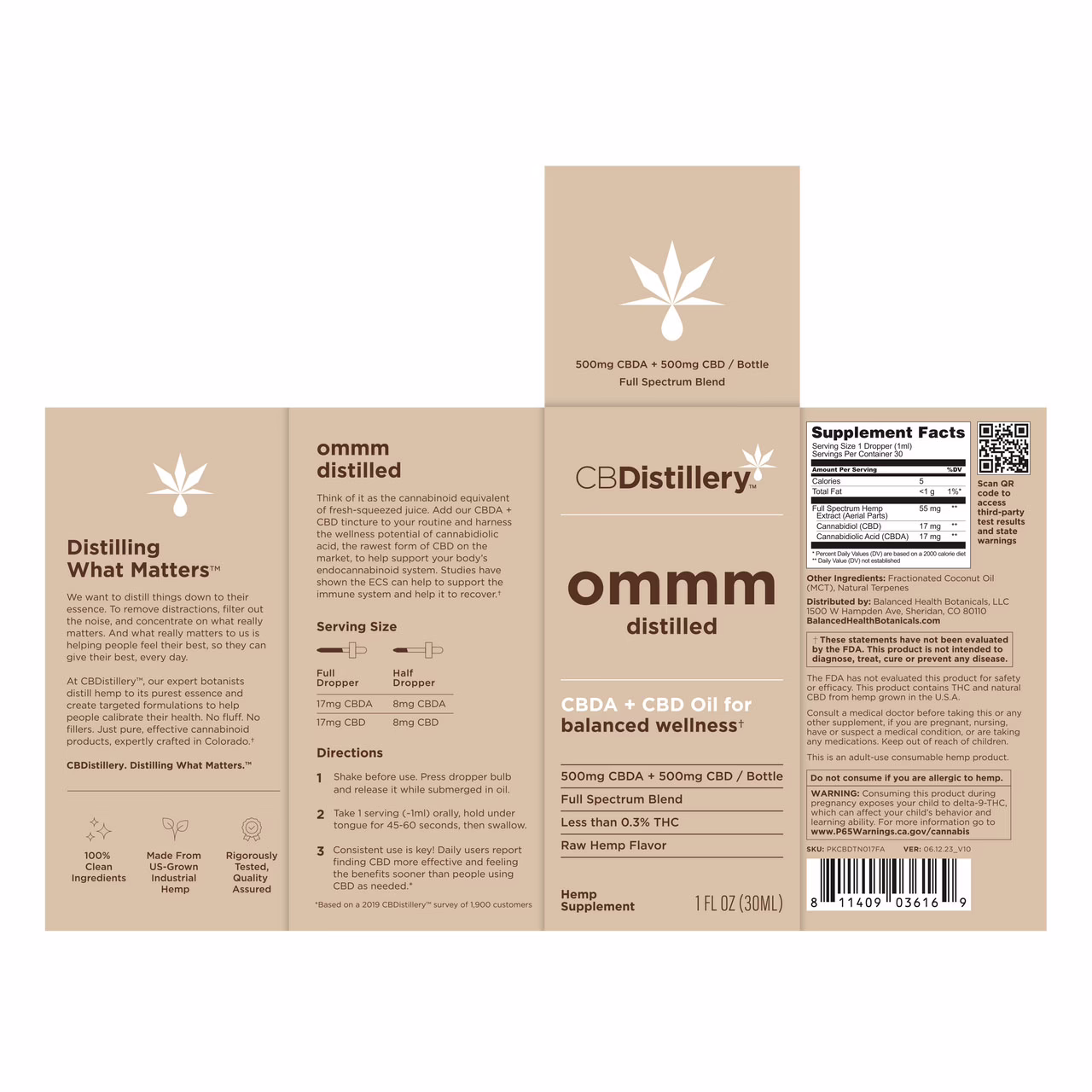 CBDistillery, Ommm Distilled CBDA + CBD Oil for Balanced Wellness, Full Spectrum, 1fl oz, 500mg CBDA + 500mg CBD