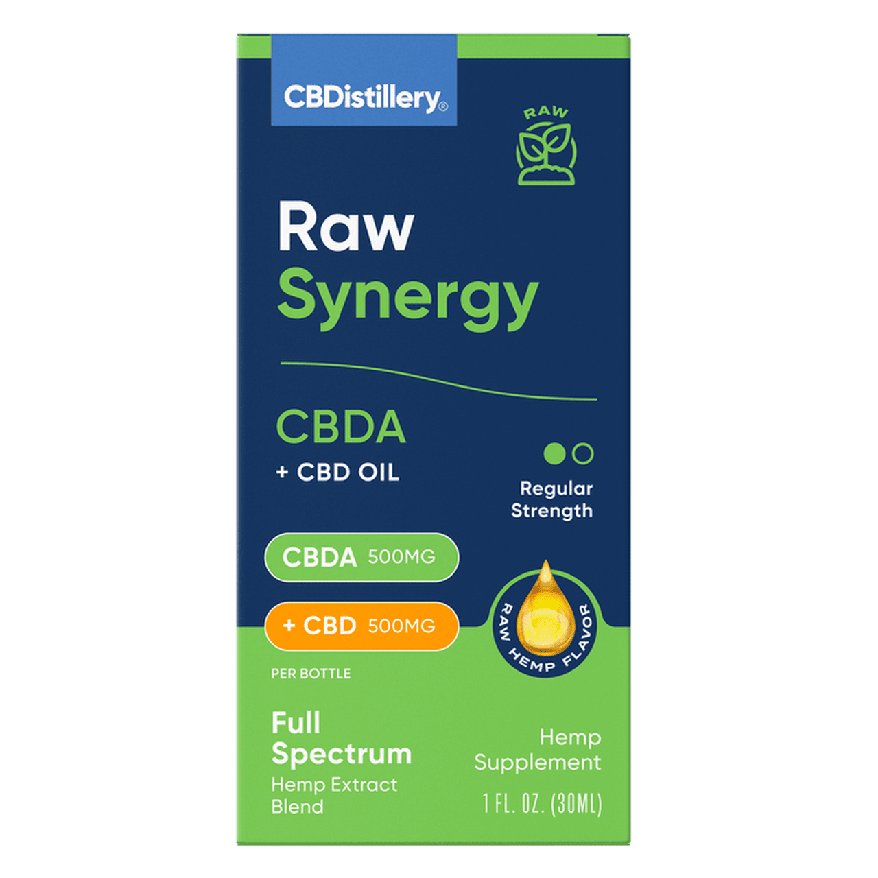 CBDistillery, Raw Synergy CBDA + CBD 1-1 Tincture, Full Spectrum, 30ml, 500mg CBDA + 500mg CBD 1