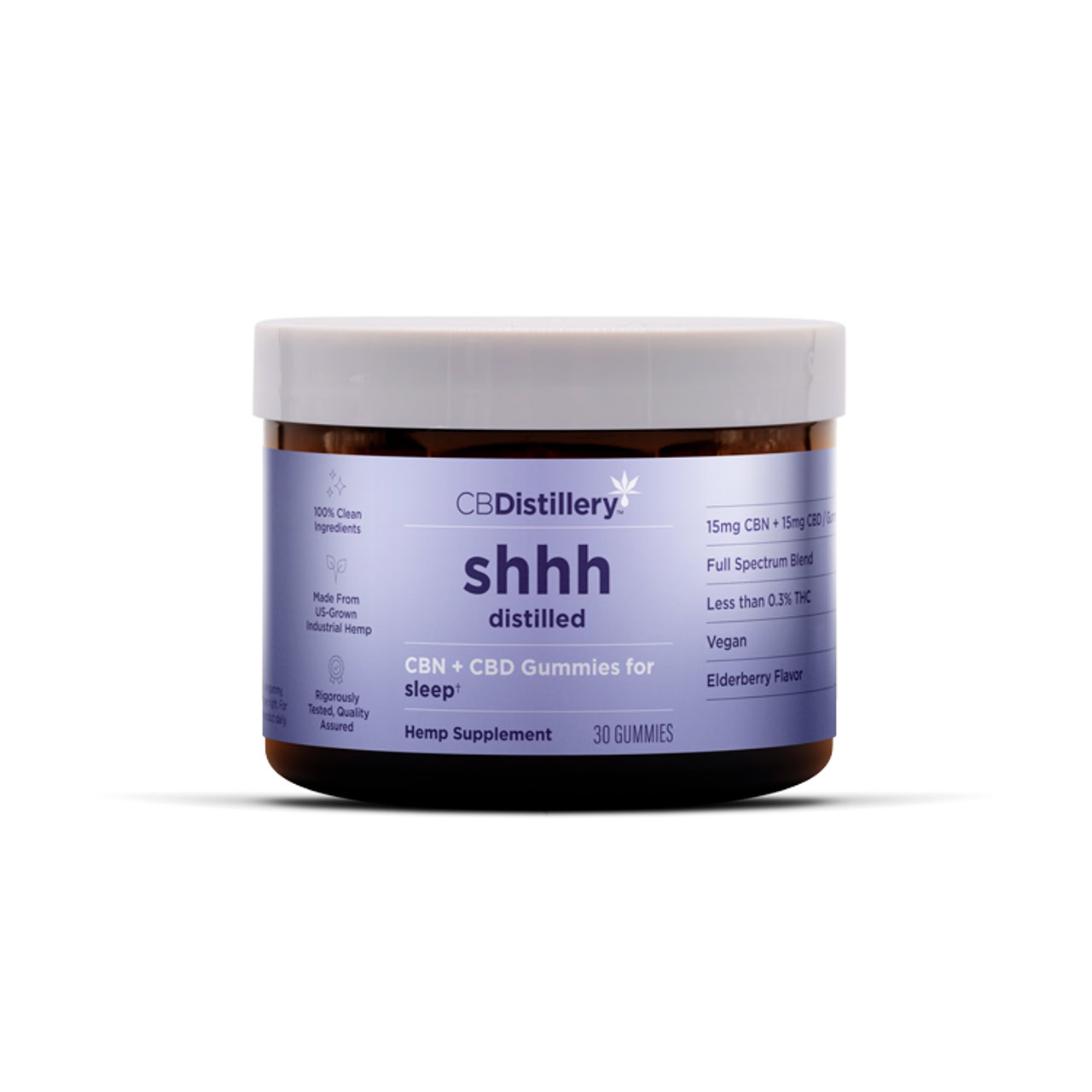 CBDistillery, Shhh Distilled CBN + CBD Gummies for Sleep, Elderberry, Full Spectrum, 30ct, 450mg CBN + 450mg CBD