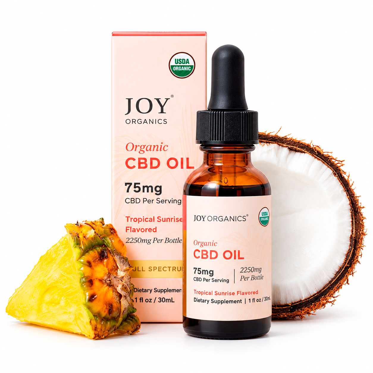 Joy Organics, Tropical Sunrise Organic CBD Tincture, Full Spectrum, 1fl oz, 2250mg CBD