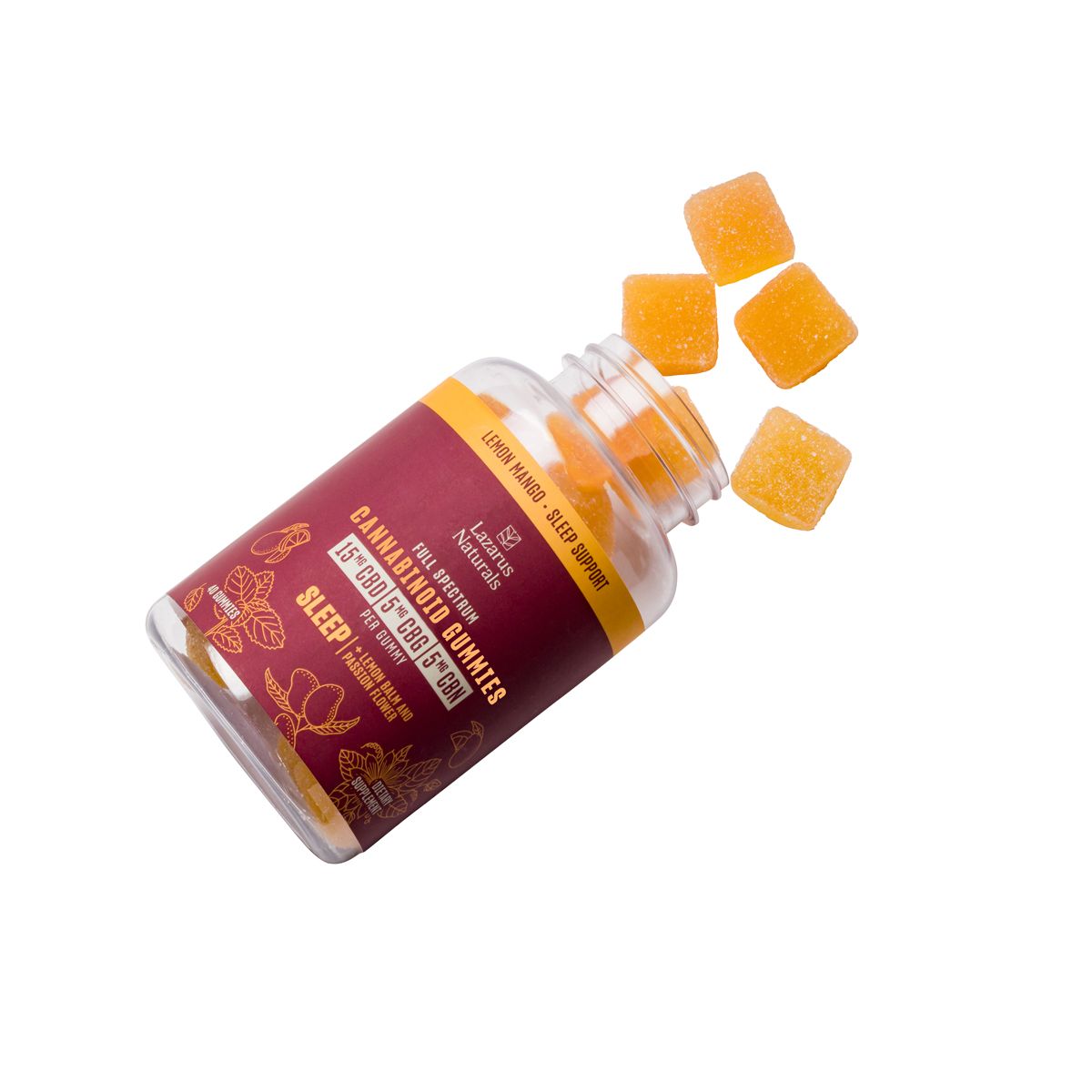 Lazarus Naturals, Cannabinoid Sleep Gummies, Lemon Mango, Full Spectrum, 40ct, 200mg CBG + 200mg CBN + 600mg CBD 1
