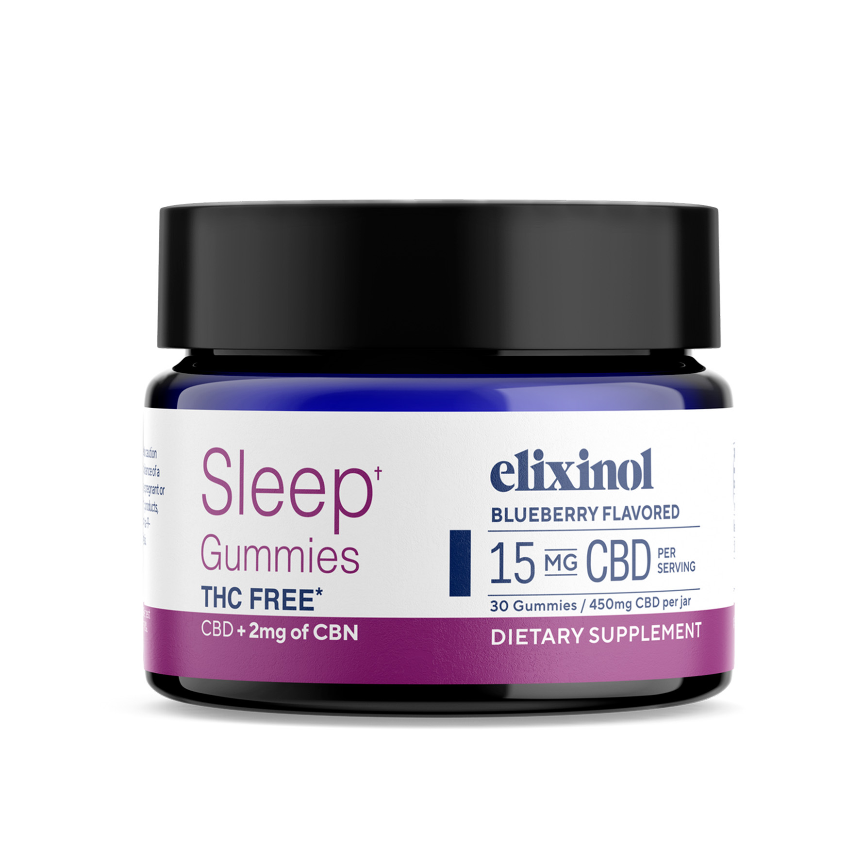 Elixinol, CBN + CBD Sleep Gummies THC-Free, Blueberry, 30ct, 60mg CBN + 450mg CBD