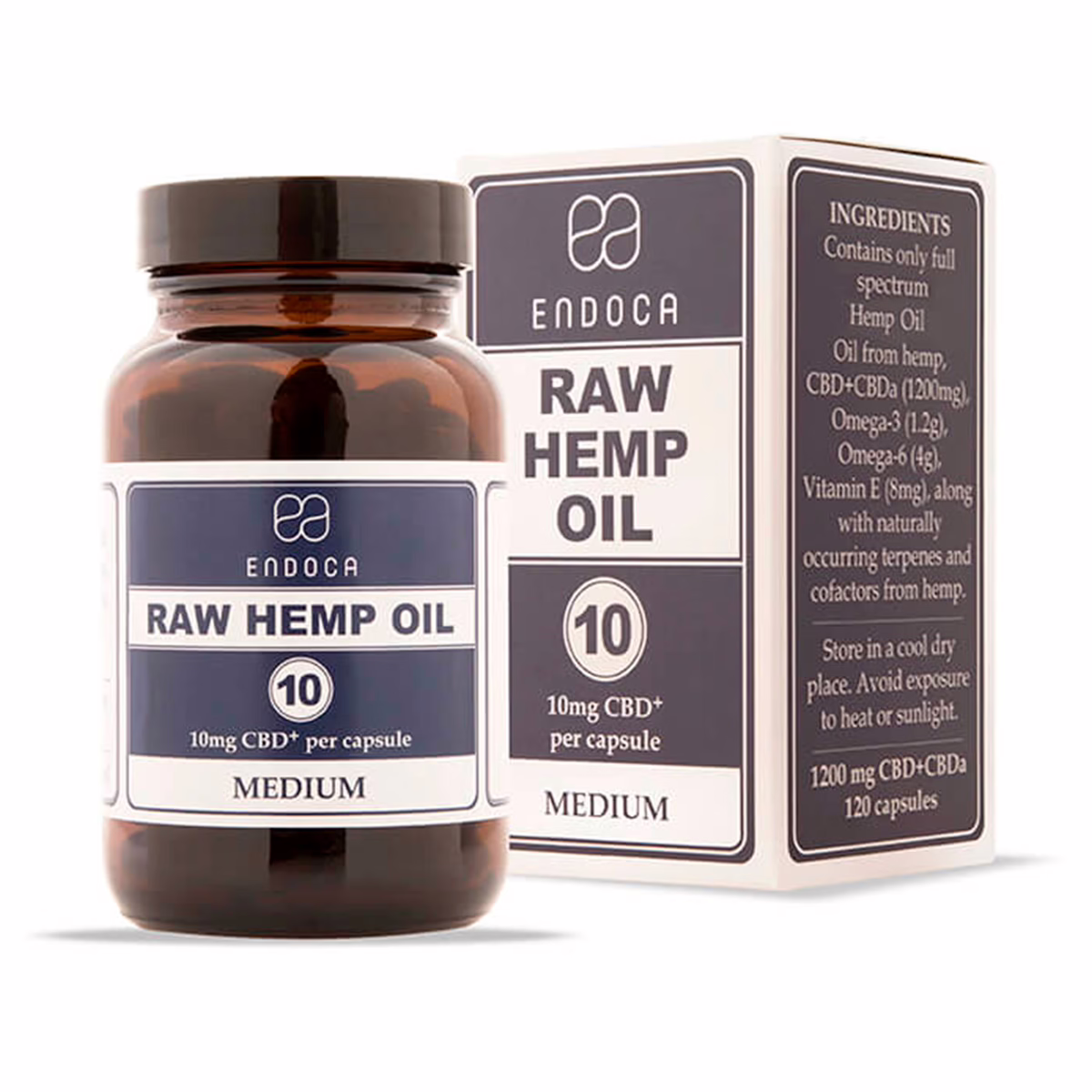 Endoca, Raw CBD + CBDa Capsules 10mg Medium, Full Spectrum, 120ct, 1200mg CBD+CBDa