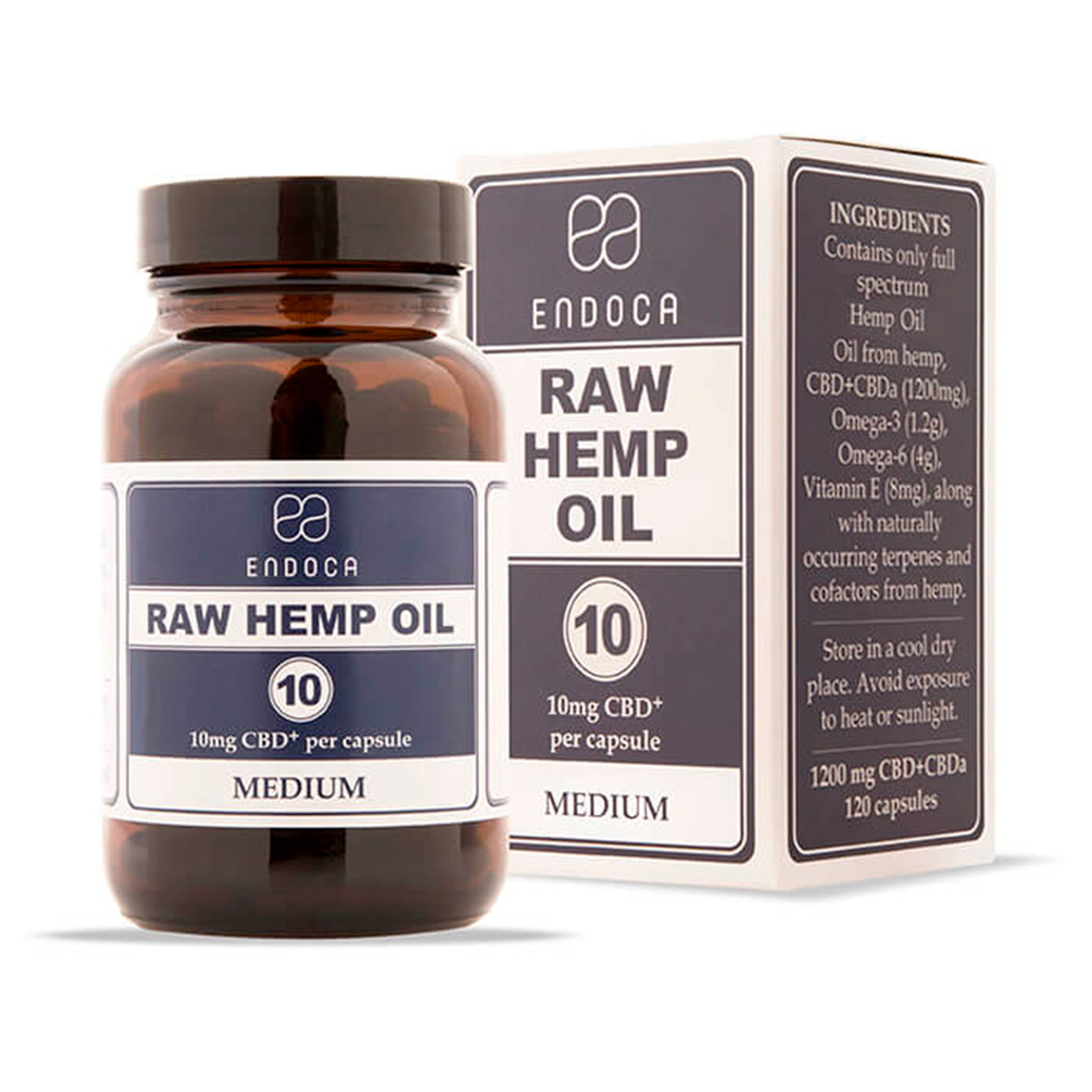 Endoca, Raw CBD + CBDa Capsules 10mg Medium, Full Spectrum, 120ct, 1200mg CBD+CBDa