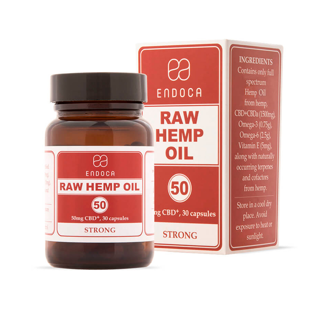 Endoca, Raw CBD + CBDa Capsules 50mg Strong, Full Spectrum, 30ct, 1500mg CBD+CBDa