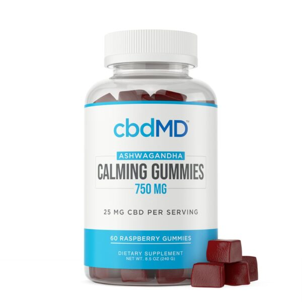 cbdMD, CBD Ashwagandha Calming Gummies, Raspberry, Broad Spectrum THC-Free, 60ct, 750mg CBD