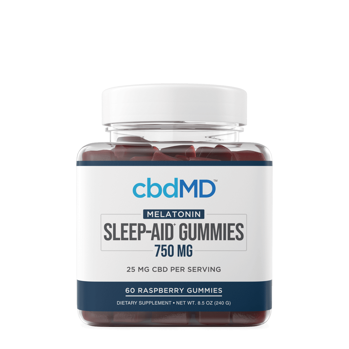 cbdMD, CBD Sleep Aid Melatonin Gummies, Raspberry, Broad Spectrum THC-Free, 60ct, 750mg CBD 1