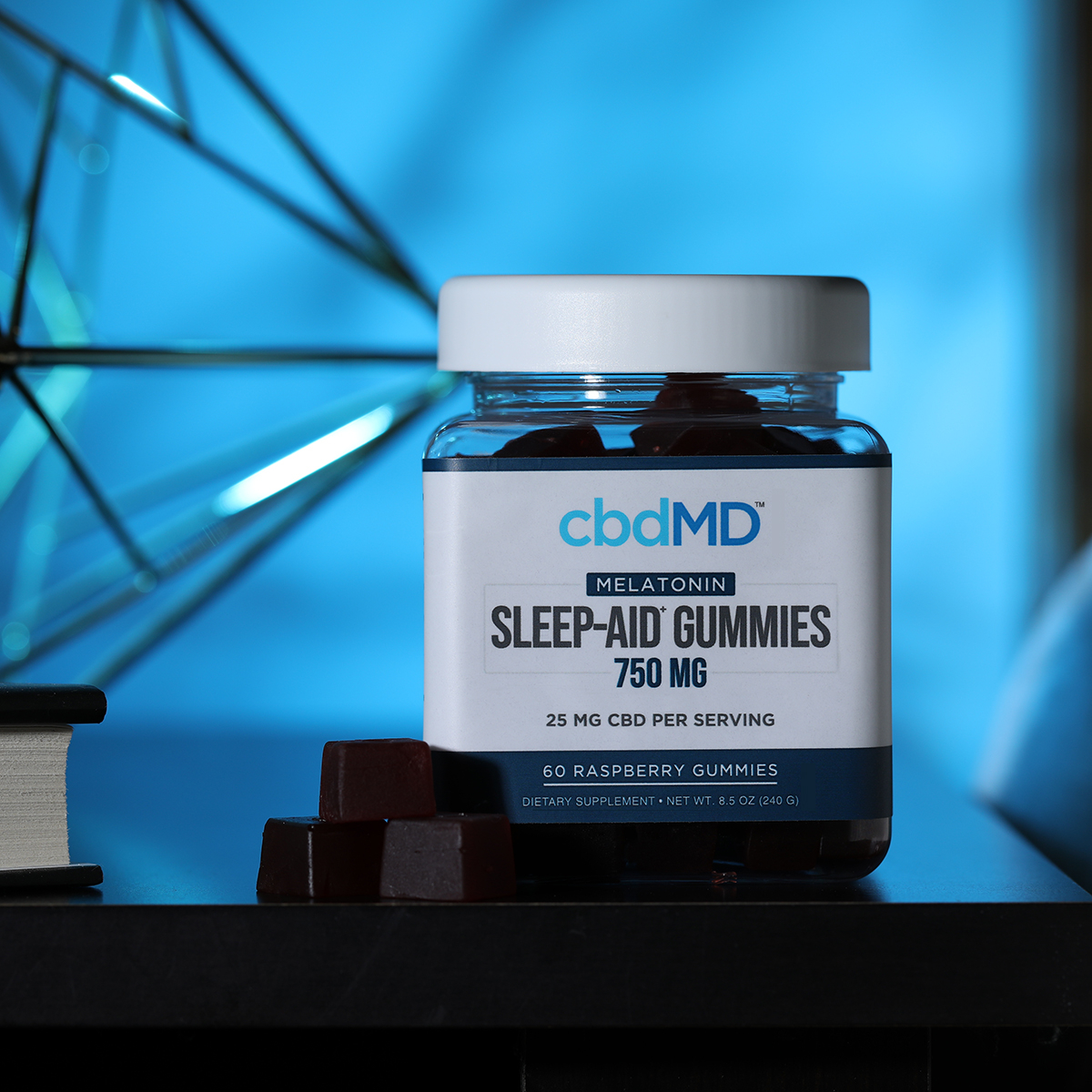 cbdMD, CBD Sleep Aid Melatonin Gummies, Raspberry, Broad Spectrum THC-Free, 60ct, 750mg CBD 1