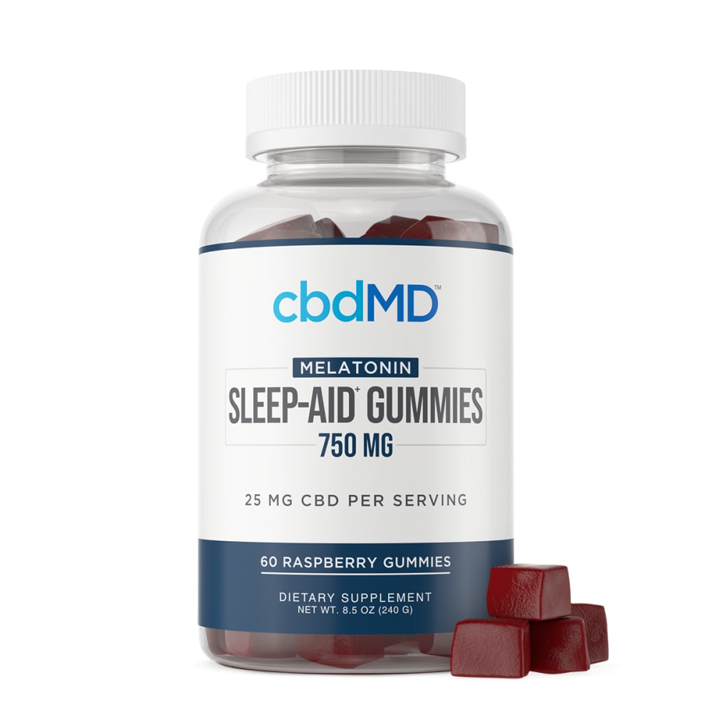 cbdMD, CBD Sleep Aid Melatonin Gummies, Raspberry, Broad Spectrum THC-Free, 60ct, 750mg CBD 7