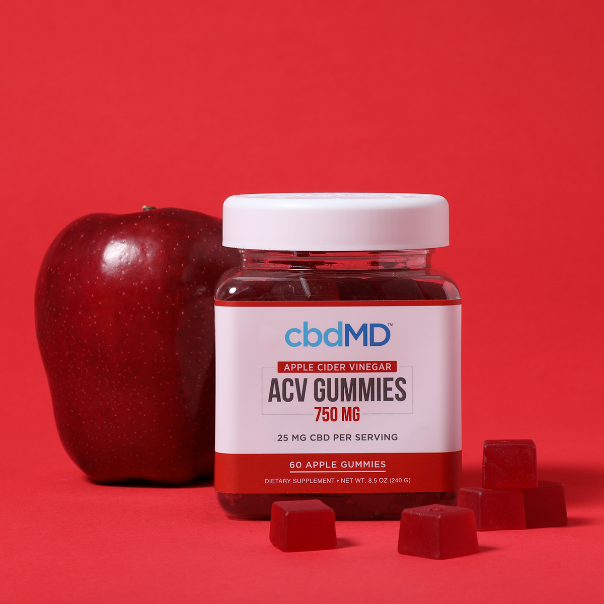 cbdMD, CBD+CBG+CBN Apple Cider Vinegar Gummies, Broad Spectrum THC-Free, 60ct, 750mg CBD 1
