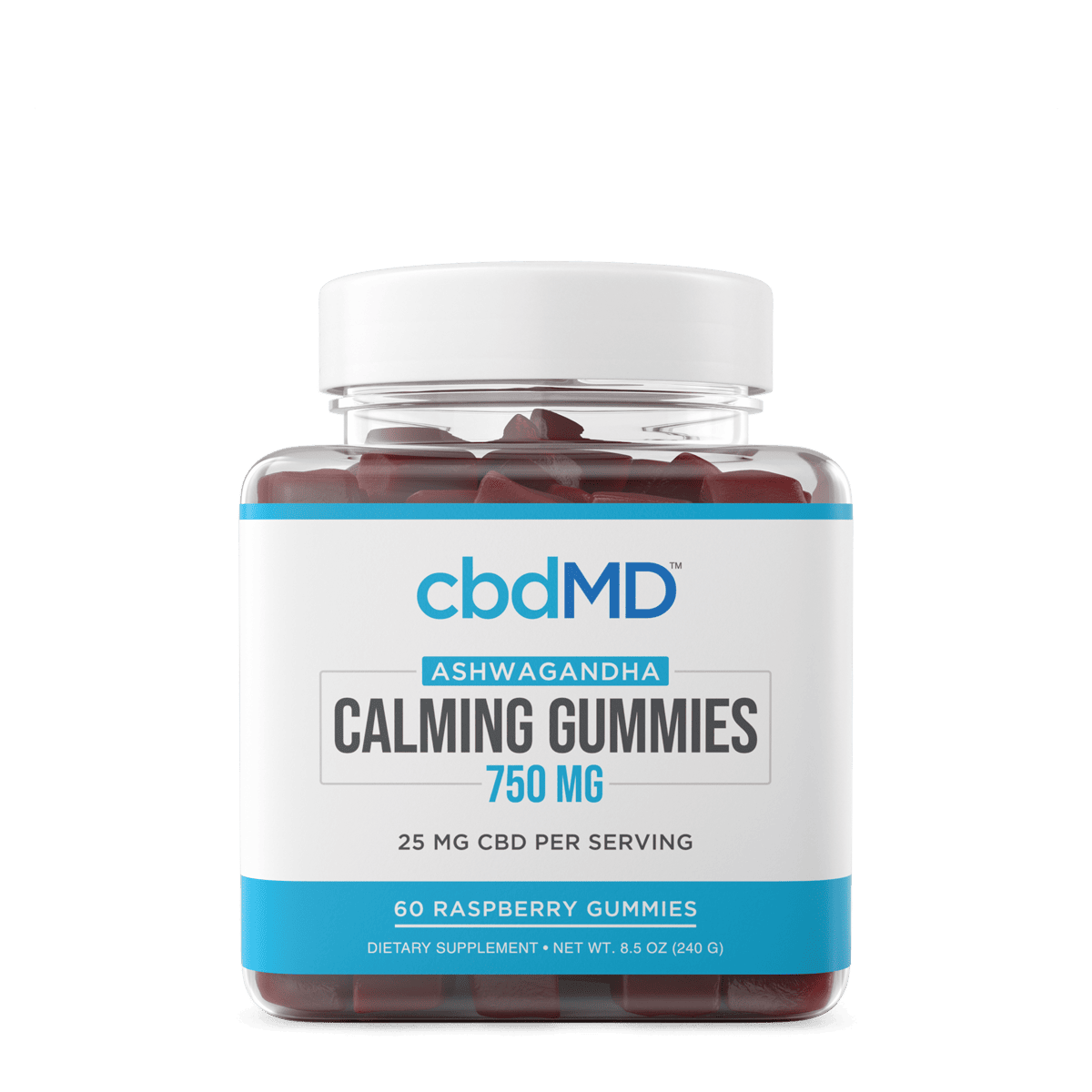 cbdMD, CBD+CBG+CBN Calming Gummies, Raspberry, Broad Spectrum THC-Free, 60ct, 750mg CBD 1