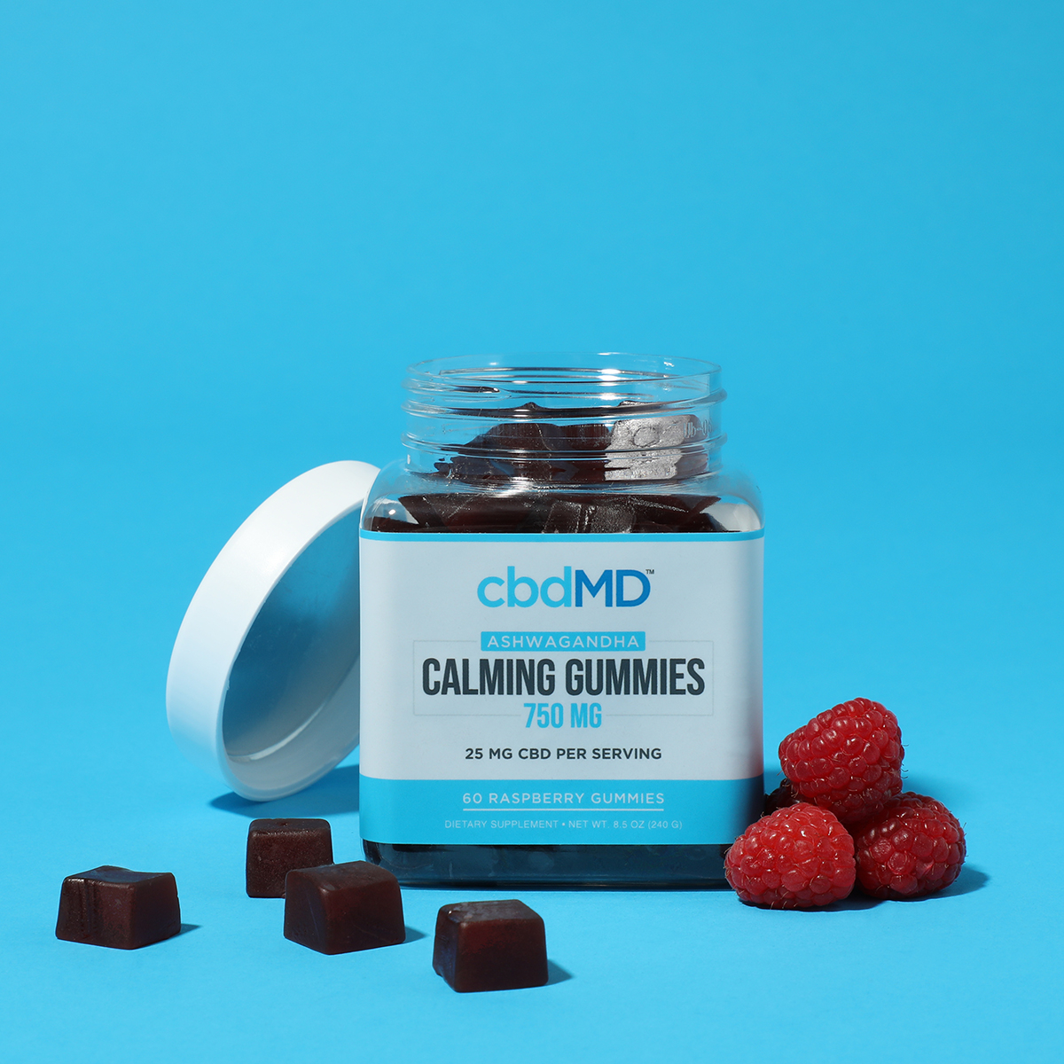 cbdMD, CBD+CBG+CBN Calming Gummies, Raspberry, Broad Spectrum THC-Free, 60ct, 750mg CBD 1