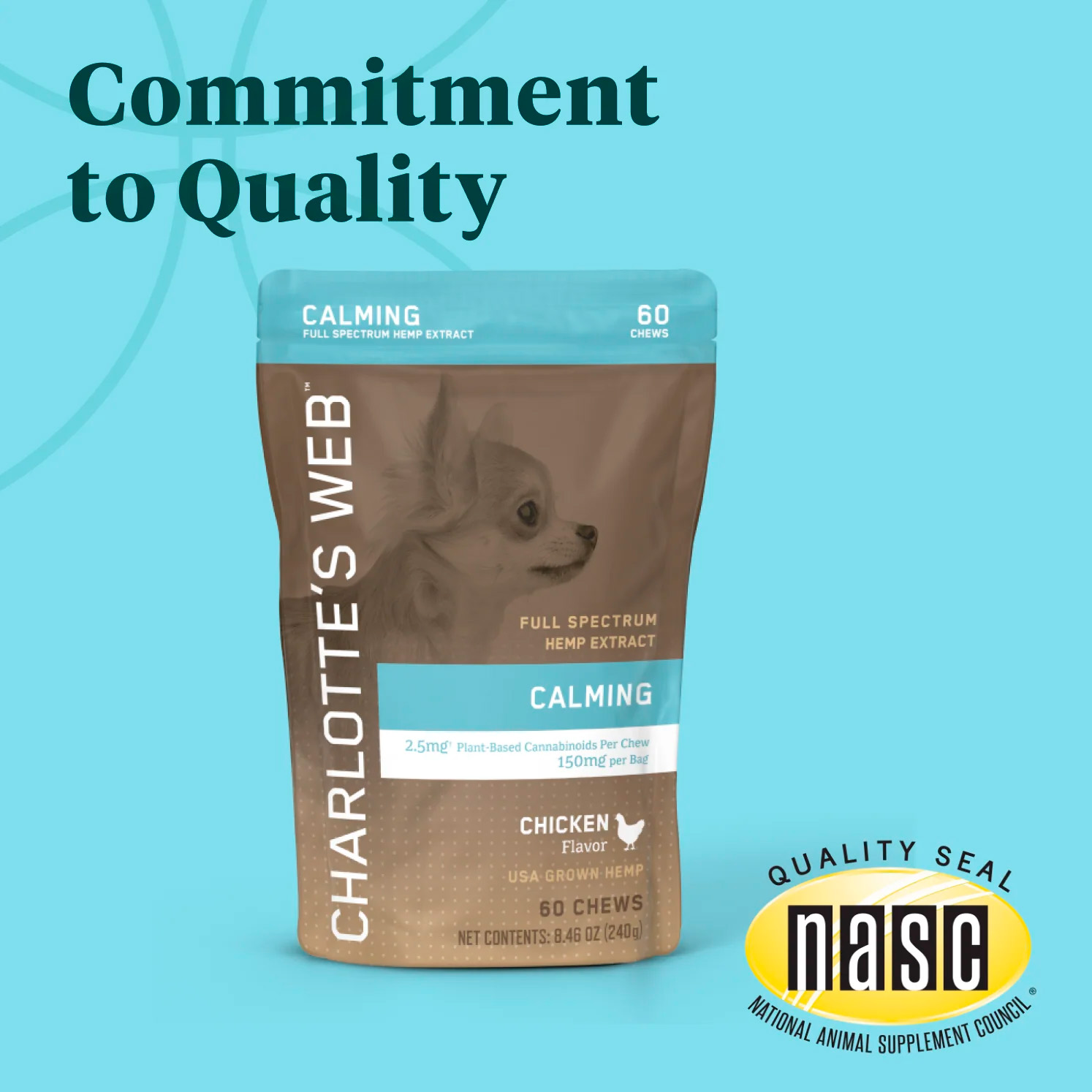 Charlotte’s Web, Calming Chews for Dogs, Chicken Flavor, Full Spectrum, 60ct, 150mg CBD