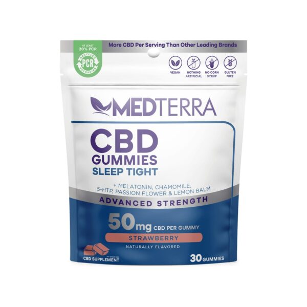 Medterra, CBD Gummies, Sleep Tight, Isolate THC-Free, Strawbery, 30ct, 1500mg CBD