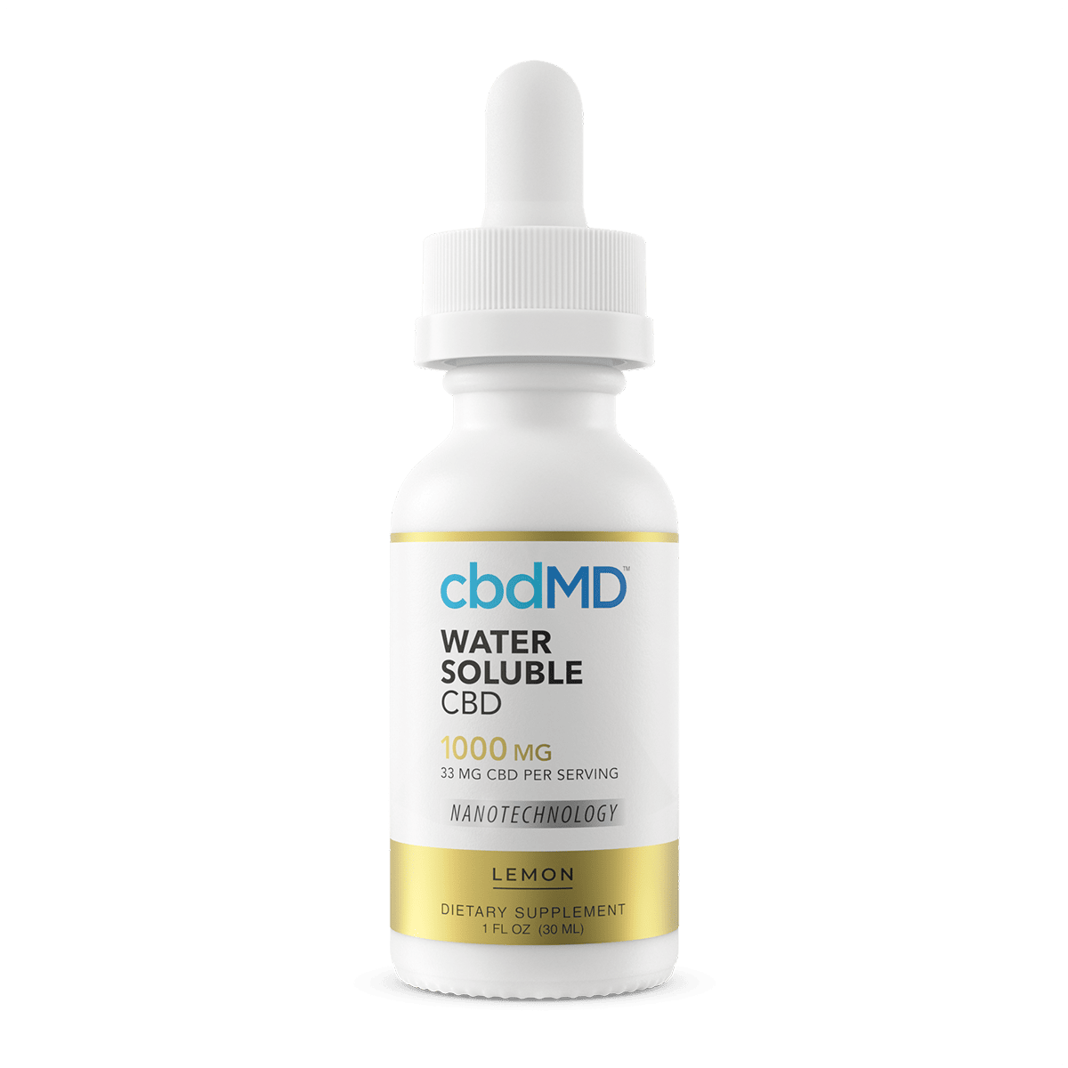 cbdMD, Water Soluble CBD Tincture, Lemon, Broad Spectrum THC-Free, 1oz, 1000mg CBD 1