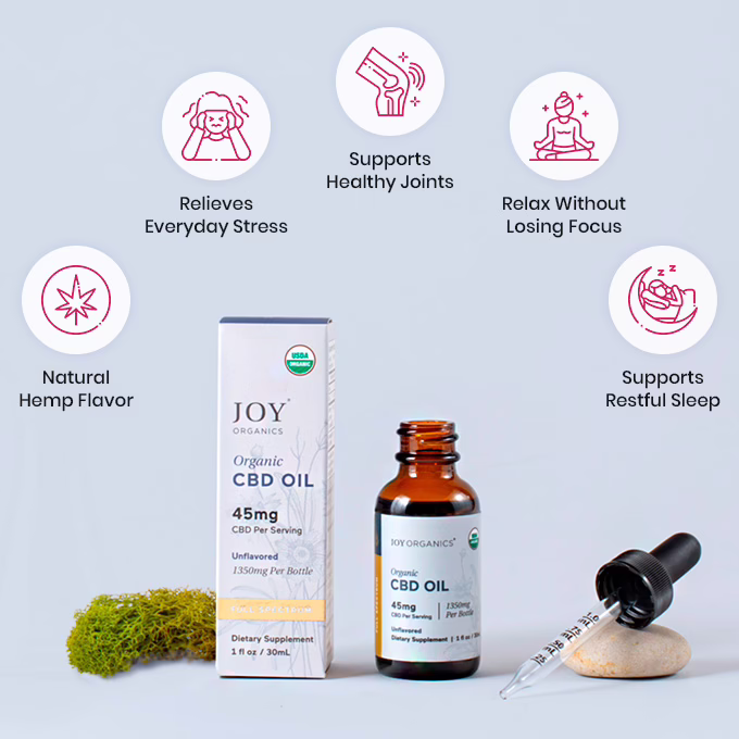 Joy Organics, Unflavored Organic CBD Tincture, Full Spectrum, 1fl oz, 1350mg CBD
