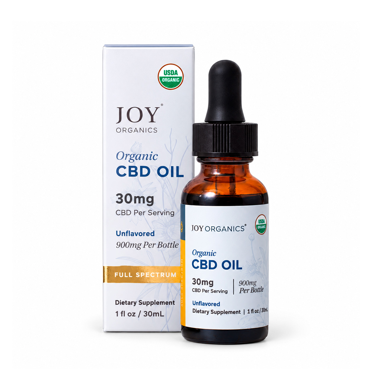 Joy Organics, Unflavored Organic CBD Tincture, Full Spectrum, 1fl oz, 900mg CBD