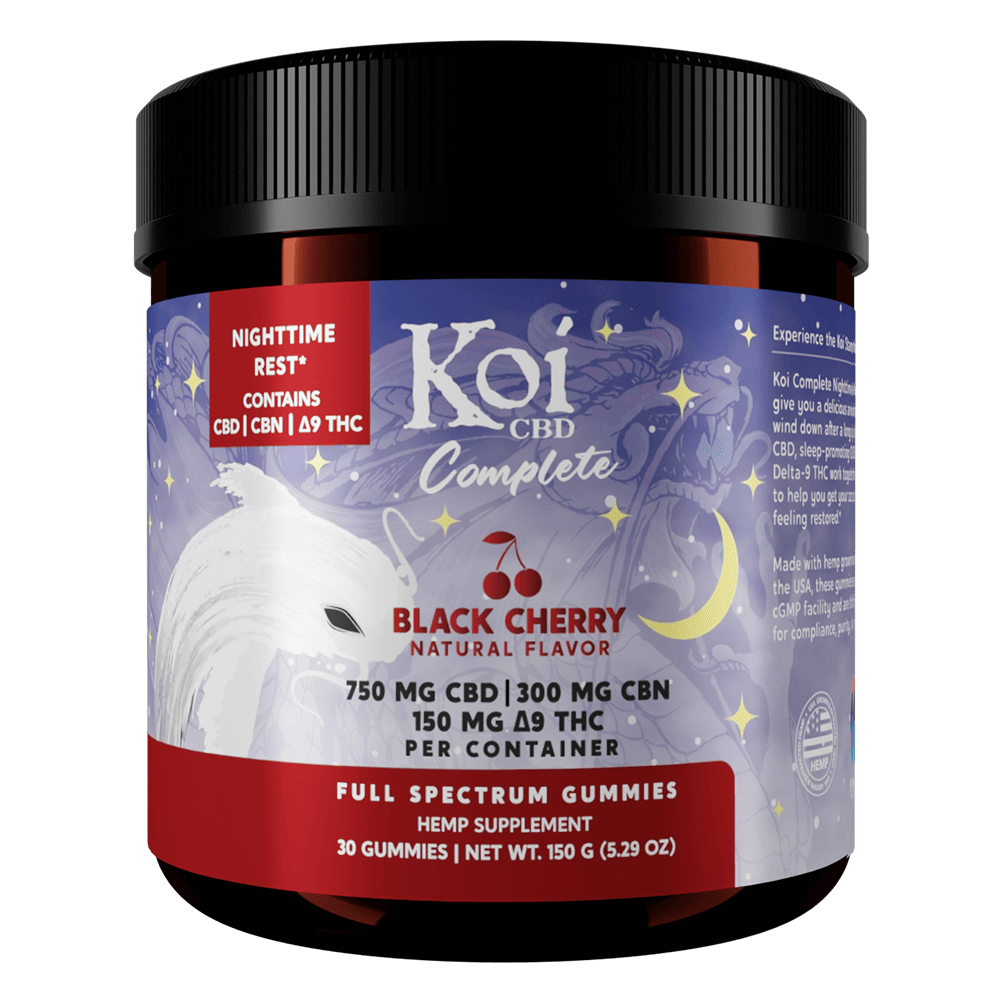 Koi CBD, Complete Full Spectrum CBD Gummies – Nighttime Rest, Black Cherry, 30ct, 300mg CBN + 150mg Delta-9 THC + 750mg CBD 1