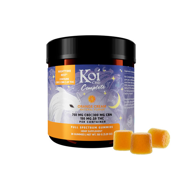 Koi CBD, Complete Full Spectrum CBD Gummies – Nighttime Rest, Orange Cream, 30ct, 300mg CBN + 150mg Delta-9 THC + 750mg CBD