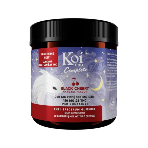 Koi CBD, Complete Full Spectrum CBD Gummies – Nighttime Rest, Black Cherry, 30ct, 300mg CBN + 150mg Delta-9 THC + 750mg CBD