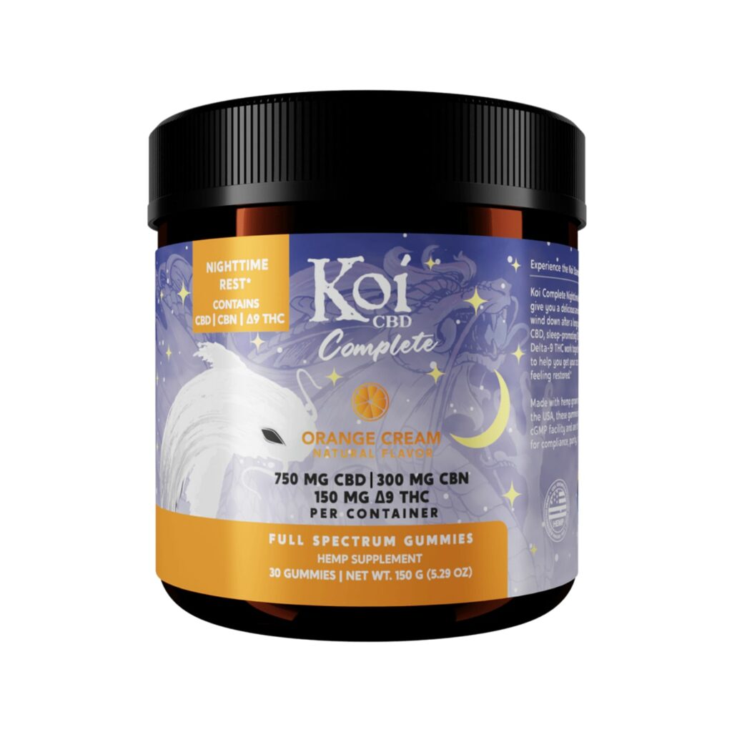 Koi CBD, Complete Full Spectrum CBD Gummies – Nighttime Rest, Orange Cream, 30ct, 300mg CBN + 150mg Delta-9 THC + 750mg CBD