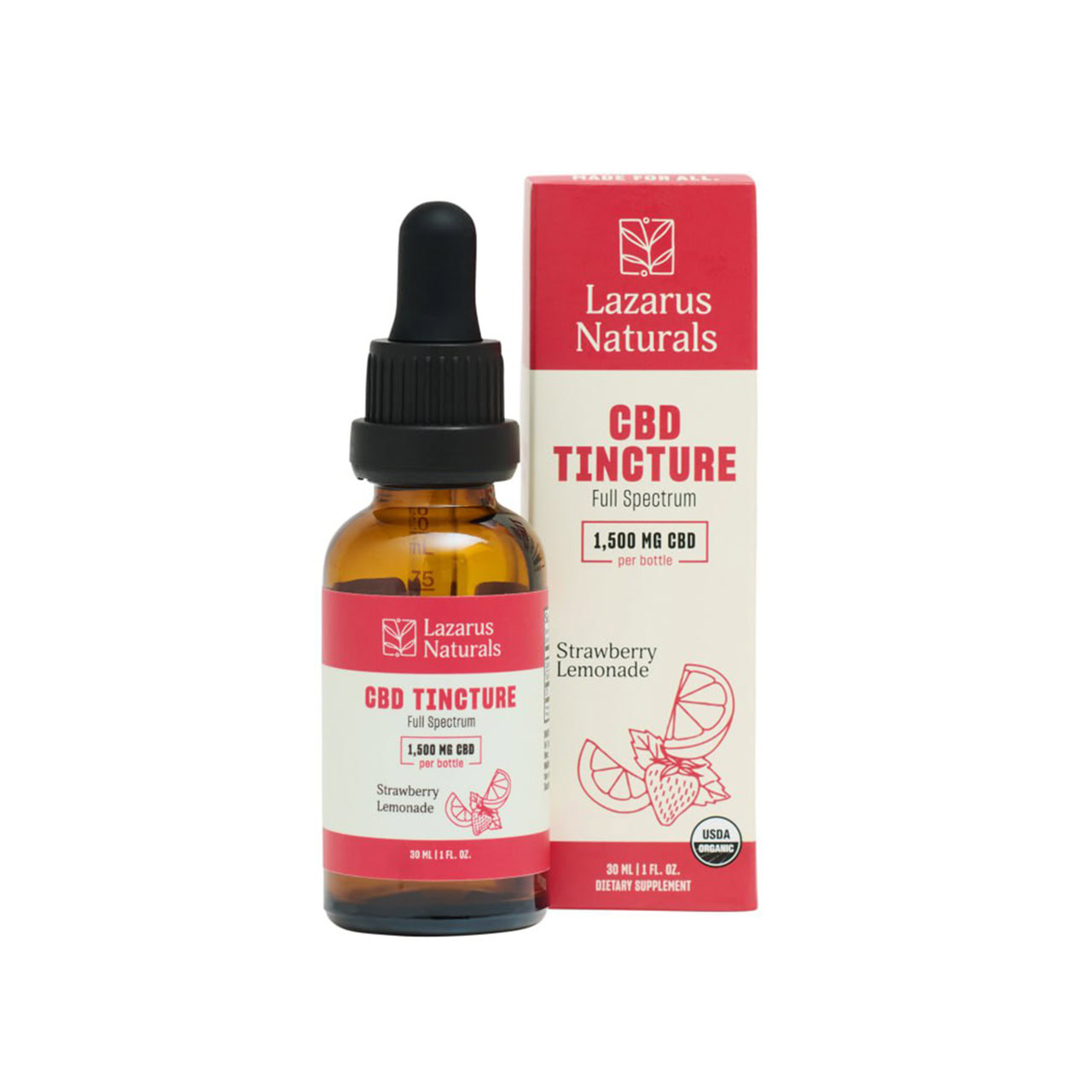 Lazarus Naturals, CBD Tincture, Strawberry Lemonade, Full Spectrum, 1fl oz, 1500mg CBD