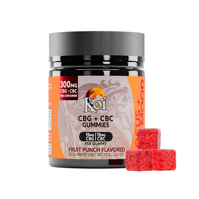 Koi CBD, CBG + CBC Gummies, Fruit Punch, Isolate THC-Free, 20ct, 300mg CBG + 300mg CBC