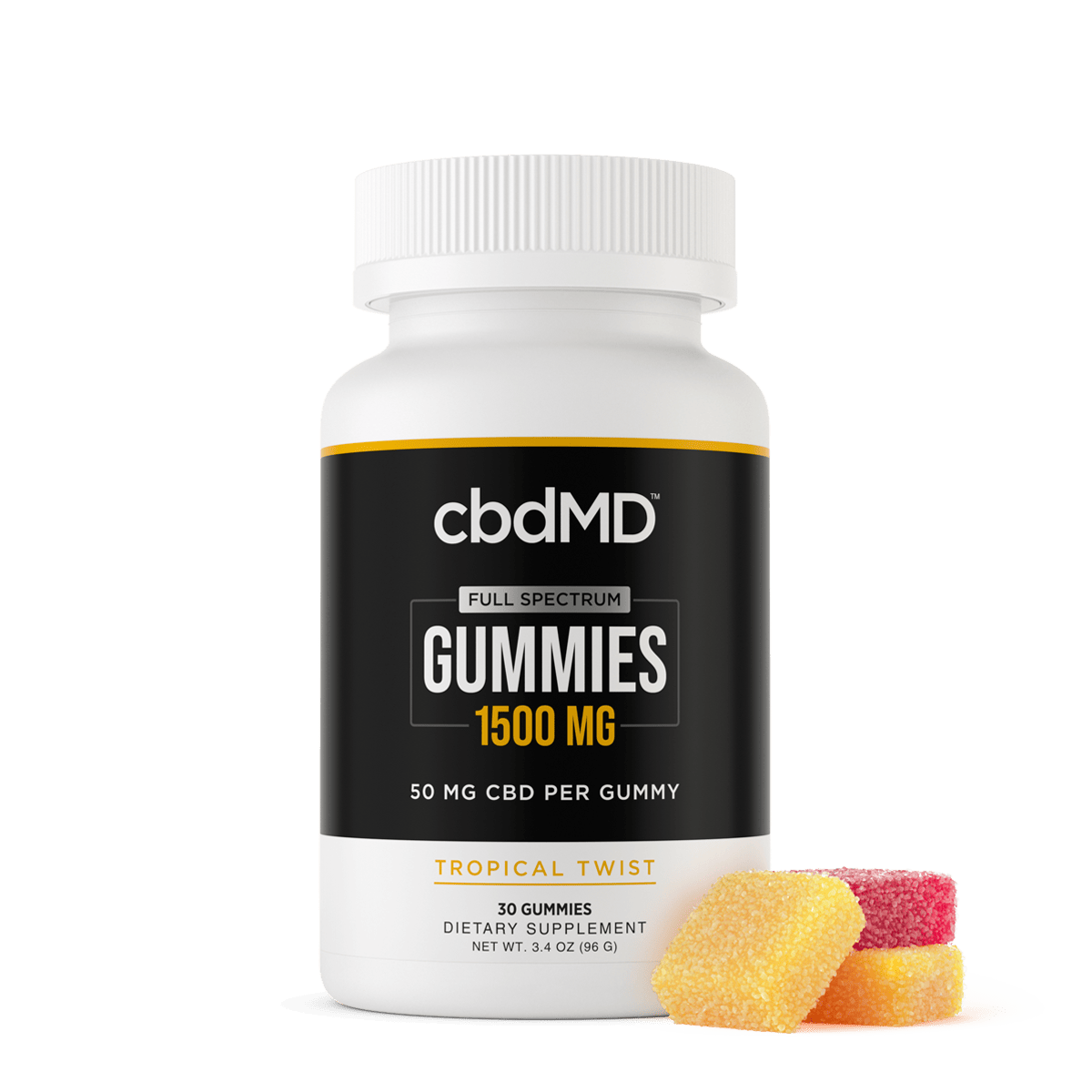 cbdMD, CBD Tropical Twist Gummies, Full Spectrum, 30-Count, 1500mg CBD 1