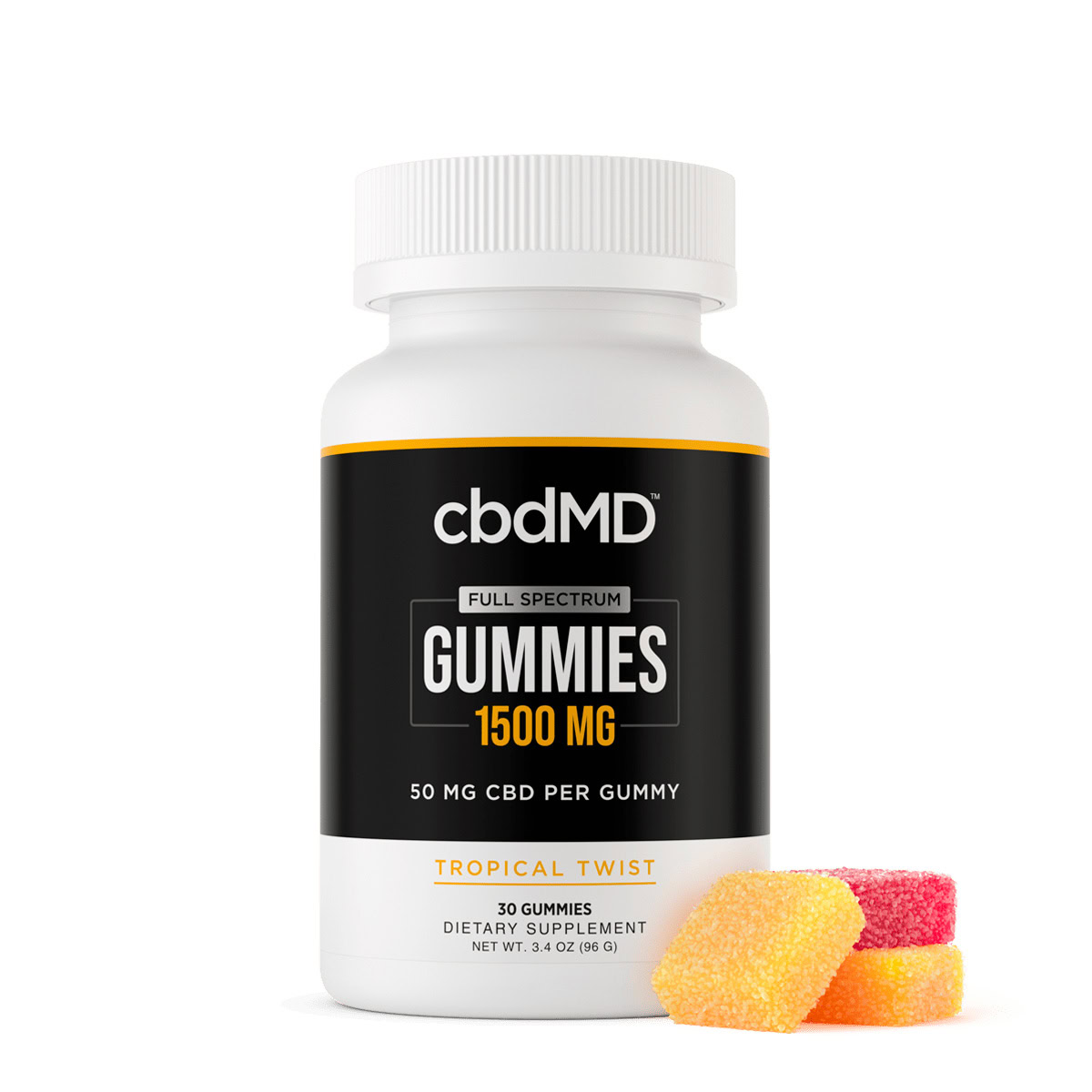 cbdMD, CBD Tropical Twist Gummies, Full Spectrum, 30ct, 1500mg CBD