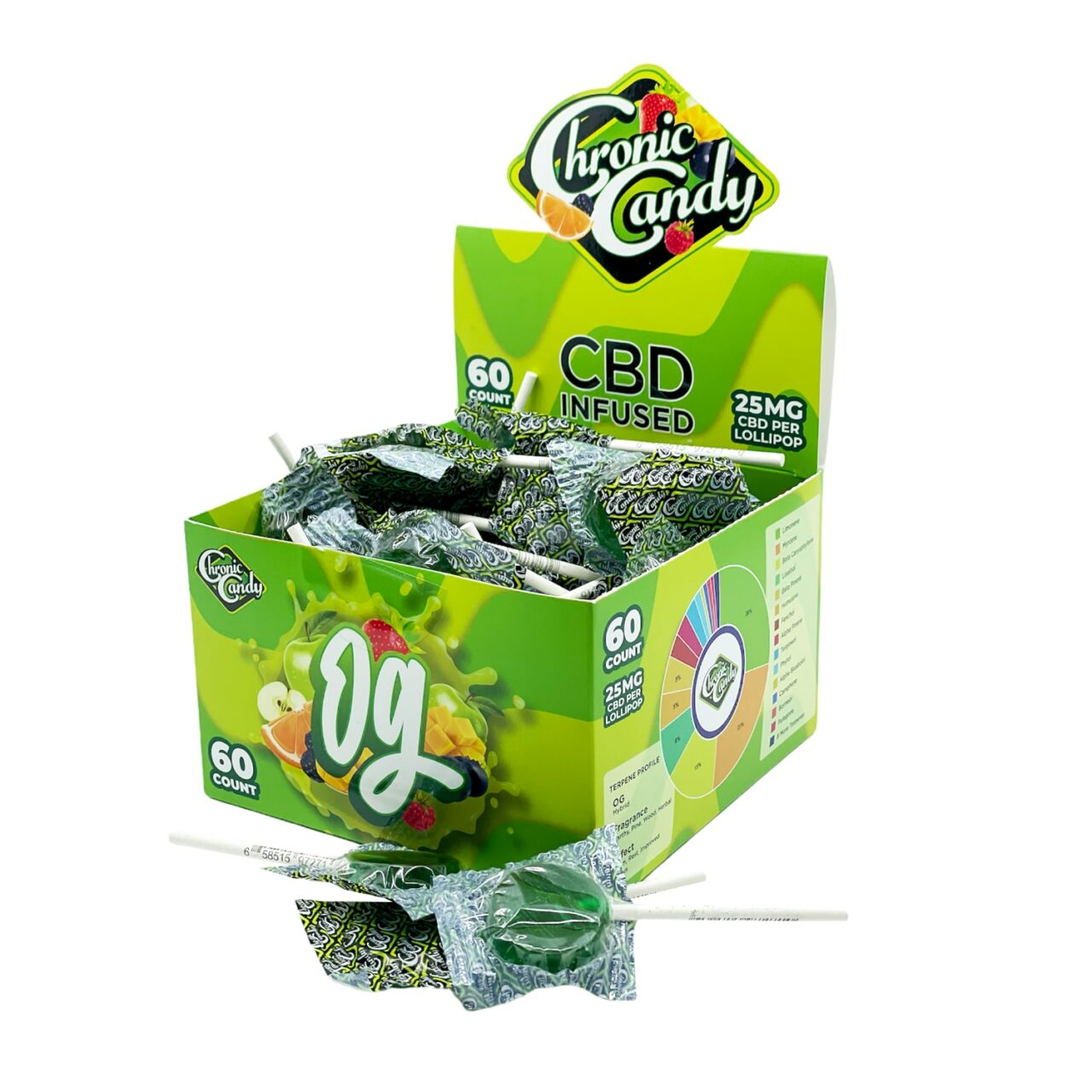Chronic Candy, CBD Lollipops, OG, Broad Spectrum THC-Free, 60ct, 1500mg CBD 1