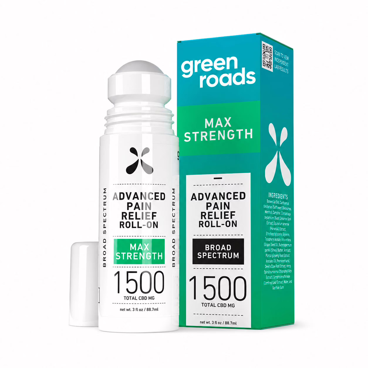 Green Roads, Max Strength Advanced Pain Relief CBD Roll-On, Broad Spectrum THC-Free, 3fl oz, 1500mg CBD