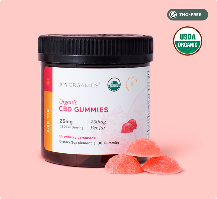 Joy Organics, CBD Gummies, Strawberry Lemonade, Broad Spectrum THC-Free, 30ct, 750mg CBD