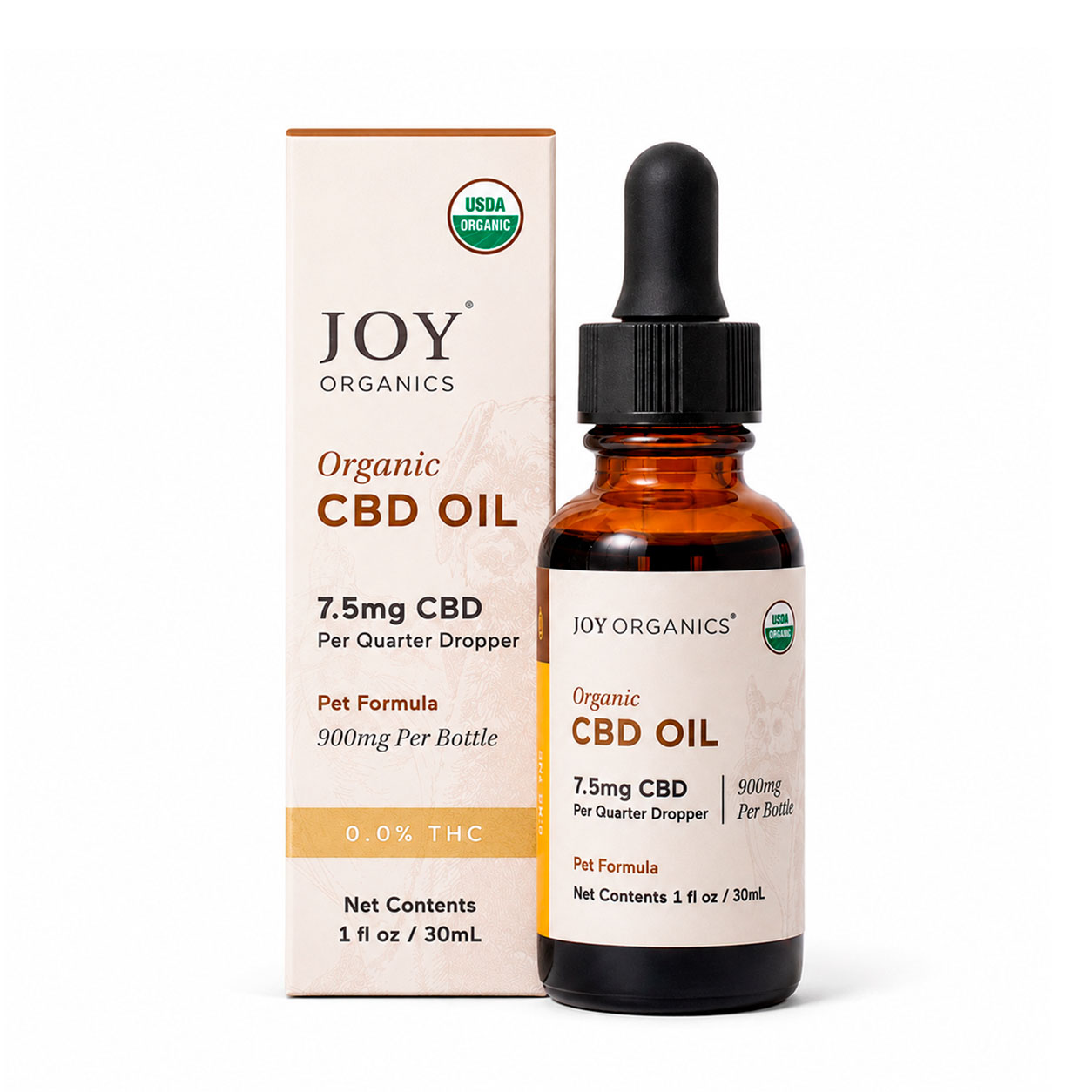 Joy Organics, Premium CBD Pet Tincture for Dogs + Cats, Broad Spectrum THC-Free, 1fl oz, 900mg CBD