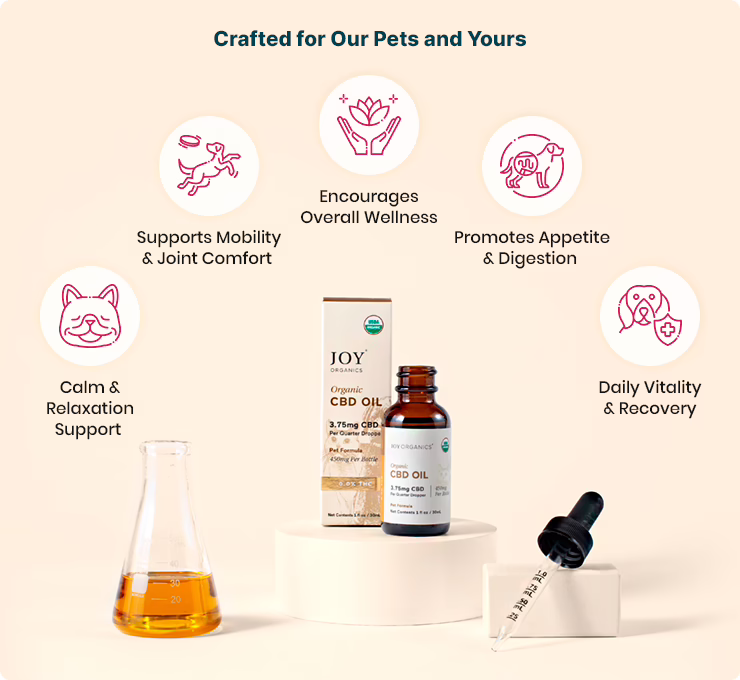 Joy Organics, Premium CBD Pet Tincture for Dogs + Cats, Broad Spectrum THC-Free, 1fl oz, 900mg CBD