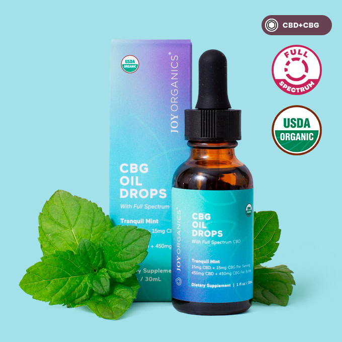 Joy Organics, Tranquil Mint Organic CBD + CBG Tincture, Full Spectrum, 1fl oz, 450mg CBD + 450mg CBG