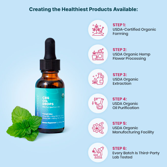 Joy Organics, Tranquil Mint Organic CBD + CBG Tincture, Full Spectrum, 1fl oz, 450mg CBD + 450mg CBG