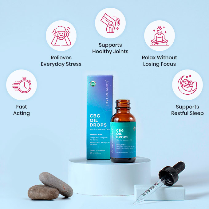 Joy Organics, Tranquil Mint Organic CBD + CBG Tincture, Full Spectrum, 1fl oz, 450mg CBD + 450mg CBG