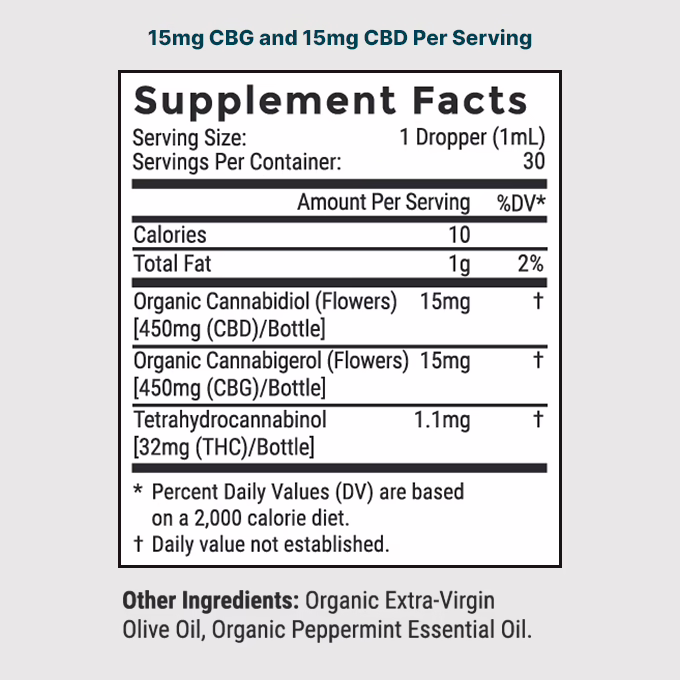 Joy Organics, Tranquil Mint Organic CBD + CBG Tincture, Full Spectrum, 1fl oz, 450mg CBD + 450mg CBG