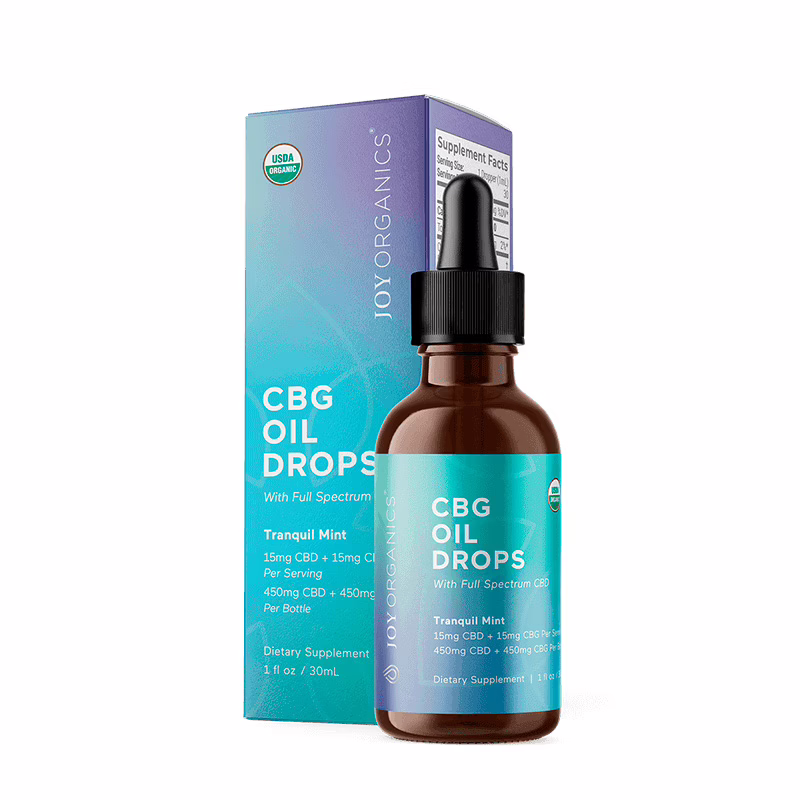 Joy Organics, Tranquil Mint Organic CBD + CBG Tincture, Full Spectrum, 1fl oz, 450mg CBD + 450mg CBG