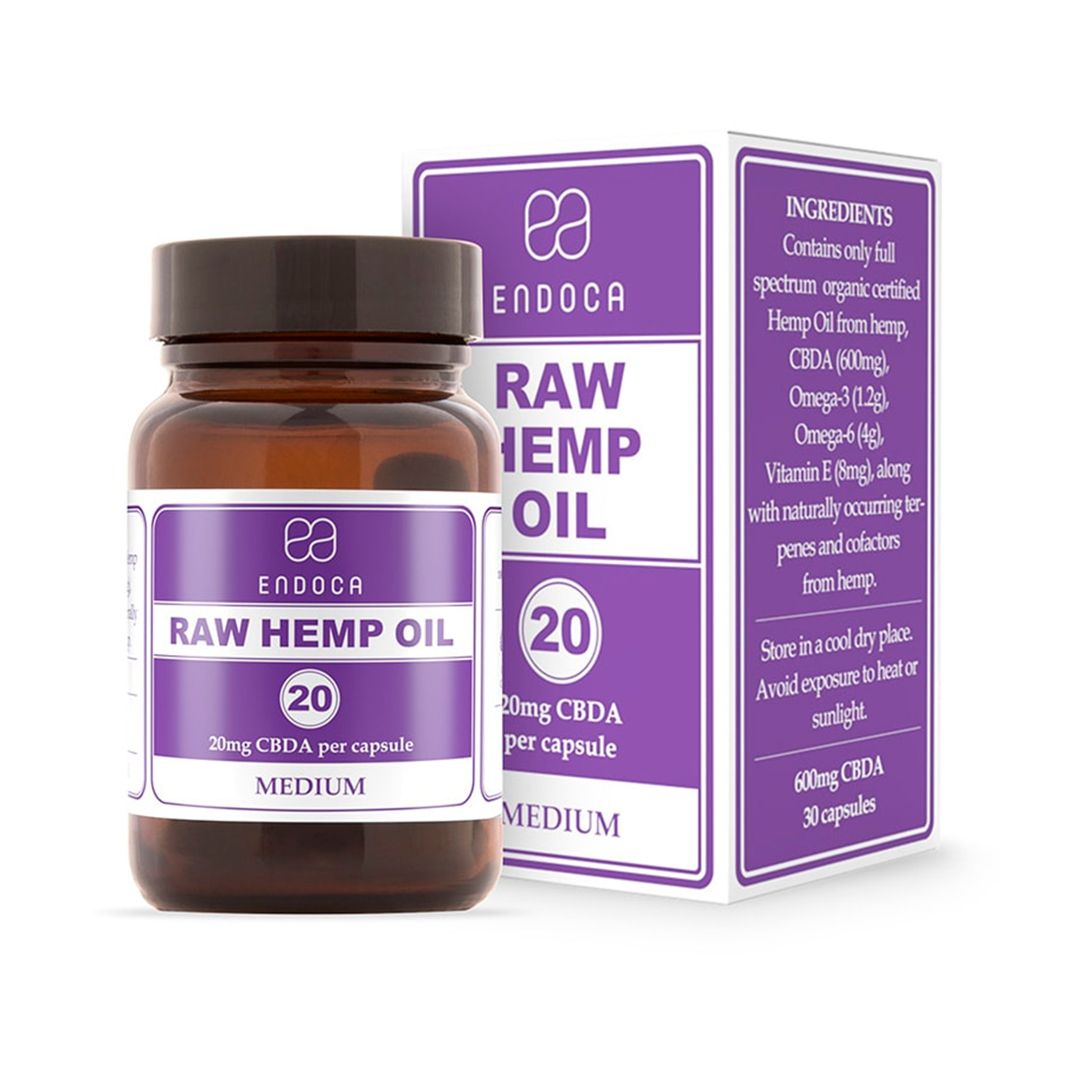 Endoca, Raw CBDA Capsules, 20mg Medium, 30ct, 600mg CBDA