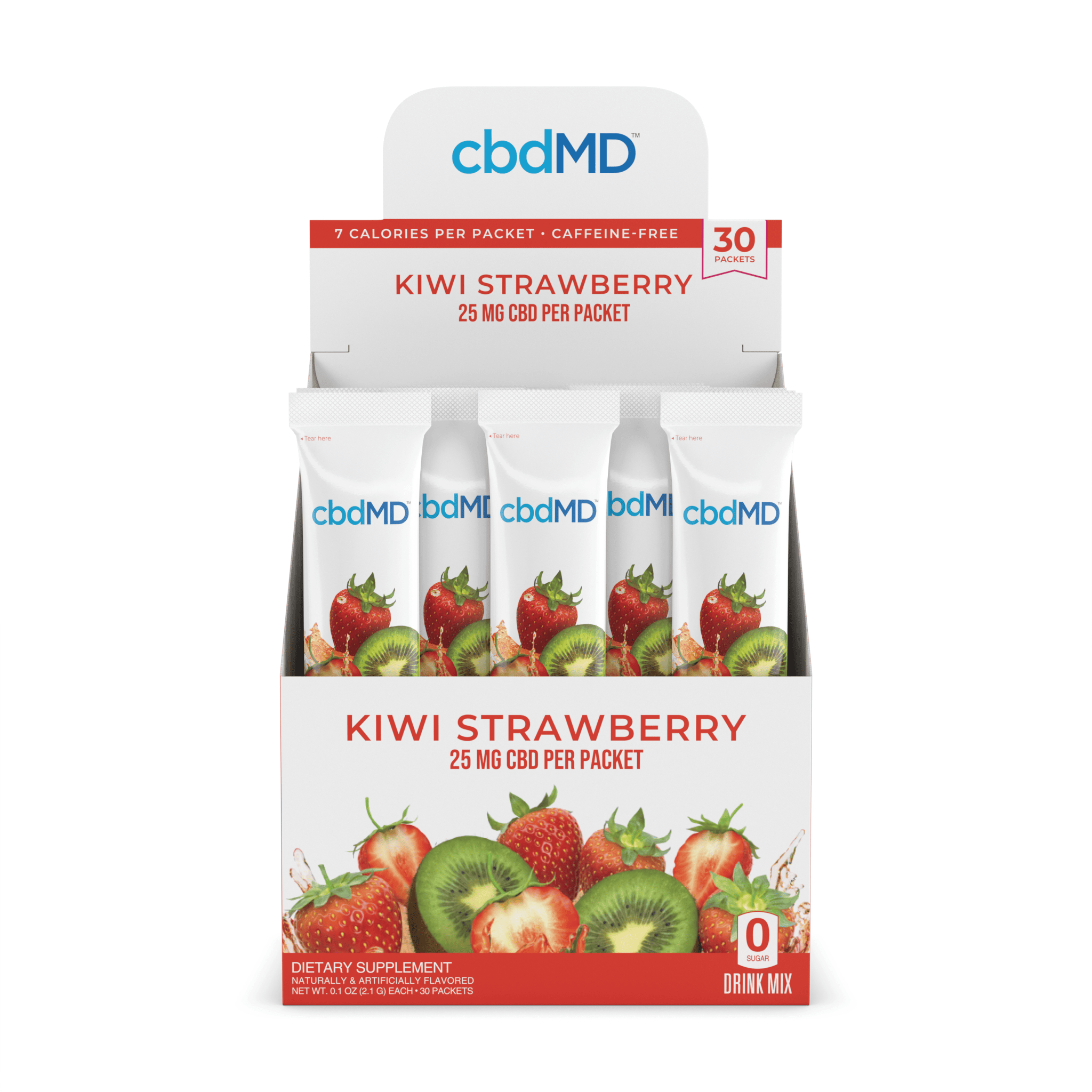 cbdMD, CBD Powdered Drink Mix, Broad Spectrum THC-Free, Kiwi Strawberry, 30ct, 750mg CBD