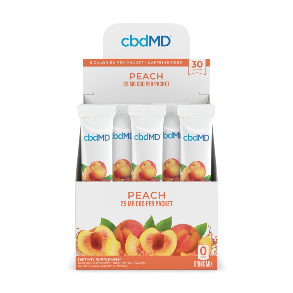 cbdMD, CBD Powdered Drink Mix, Broad Spectrum THC-Free, Peach, 30ct, 750mg CBD