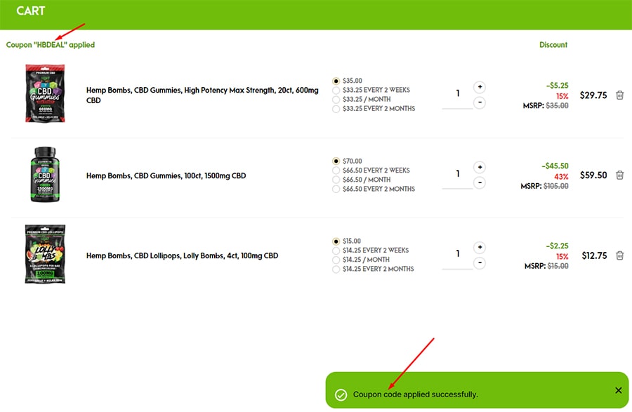 How to Apply Hemp Bombs CBD Coupons? Step 4