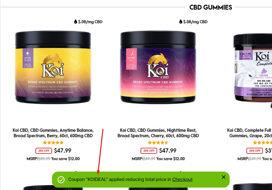 How to Apply Koi CBD Coupon Codes? Step 3